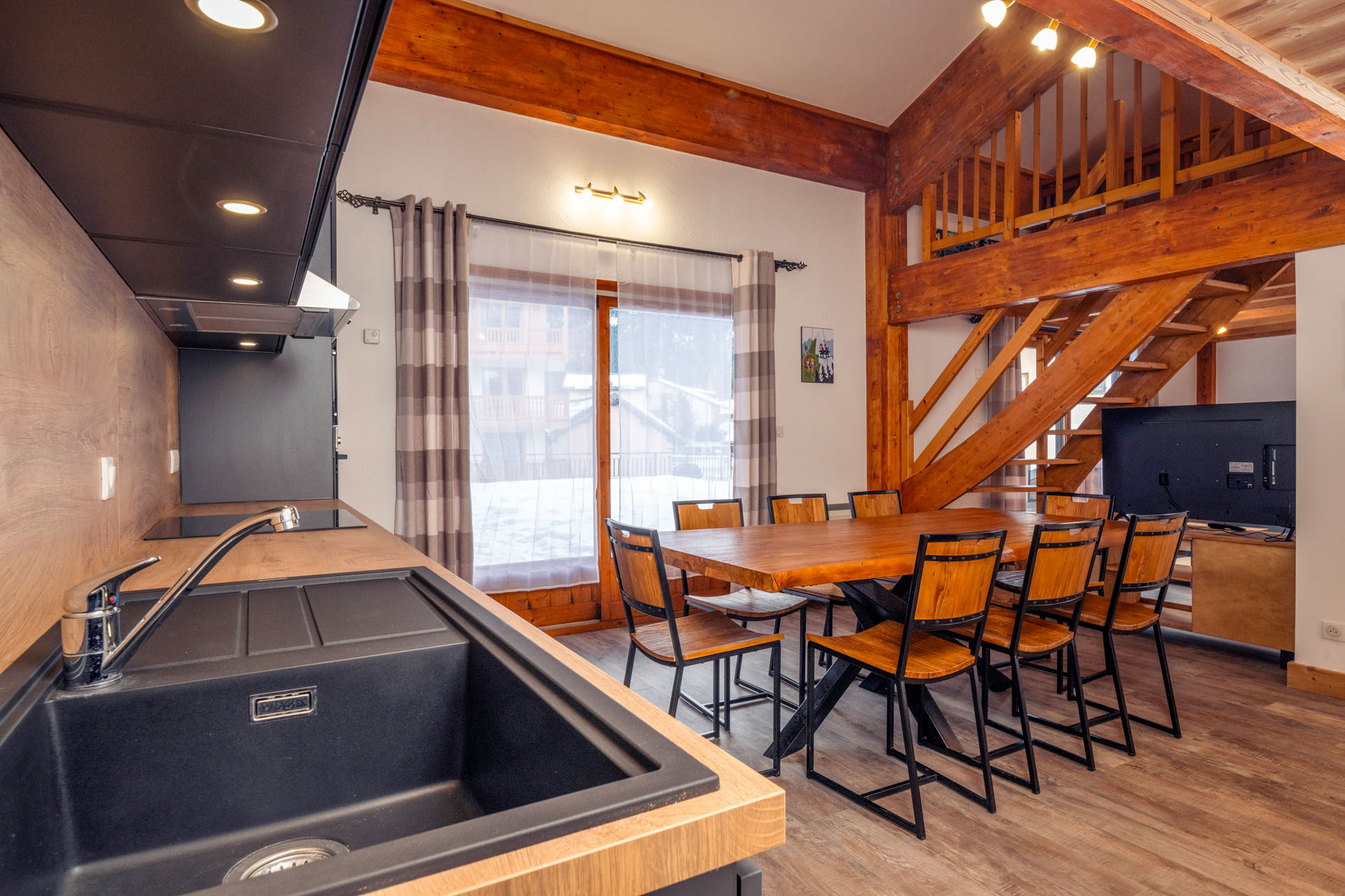 Kitchen and living area of the rental